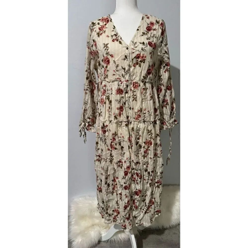 Studio west apparel floral maxi boho v neck dress M